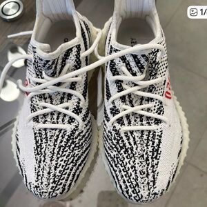 Adidas Black and White Knit Sneakers with Red Detail